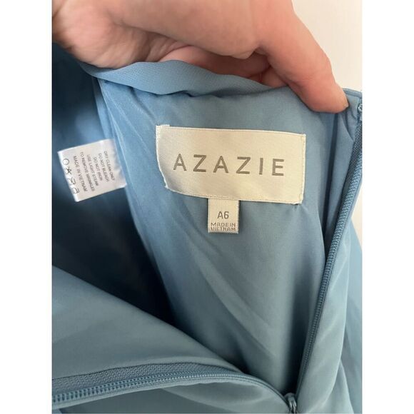 Azazie blue sleeveless ruffle maxi dress size 6 - Picture 4 of 7